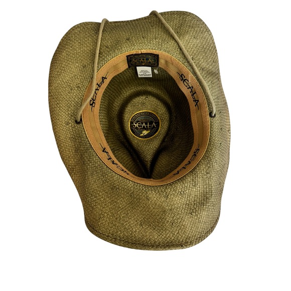 Scala Western Style Straw Cowboy Hat Natural Fiber Sun Concho Tan L XL - Picture 3 of 4